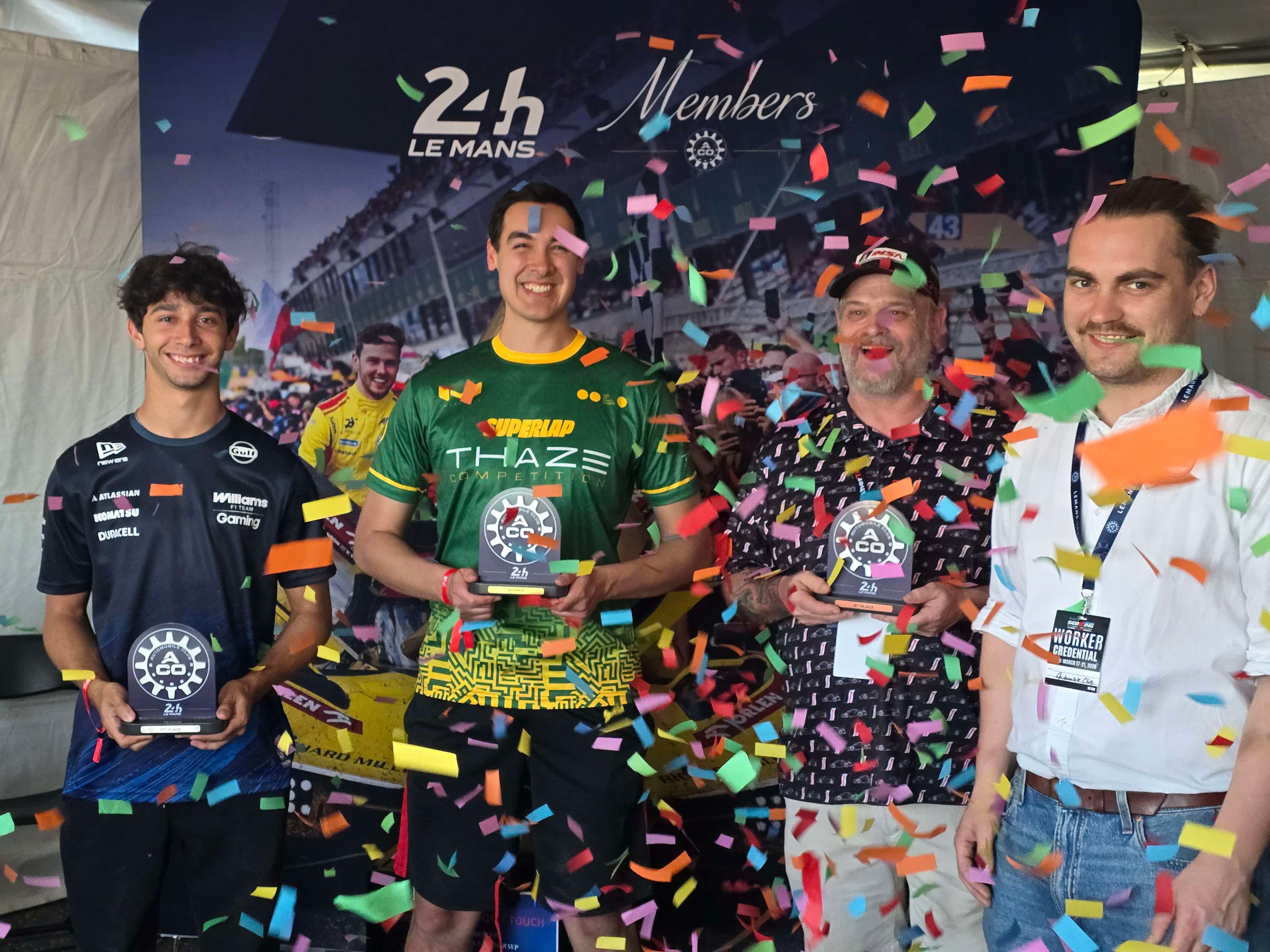 Winners celebration with trophies and confetti at the 12 Hours of Sebring